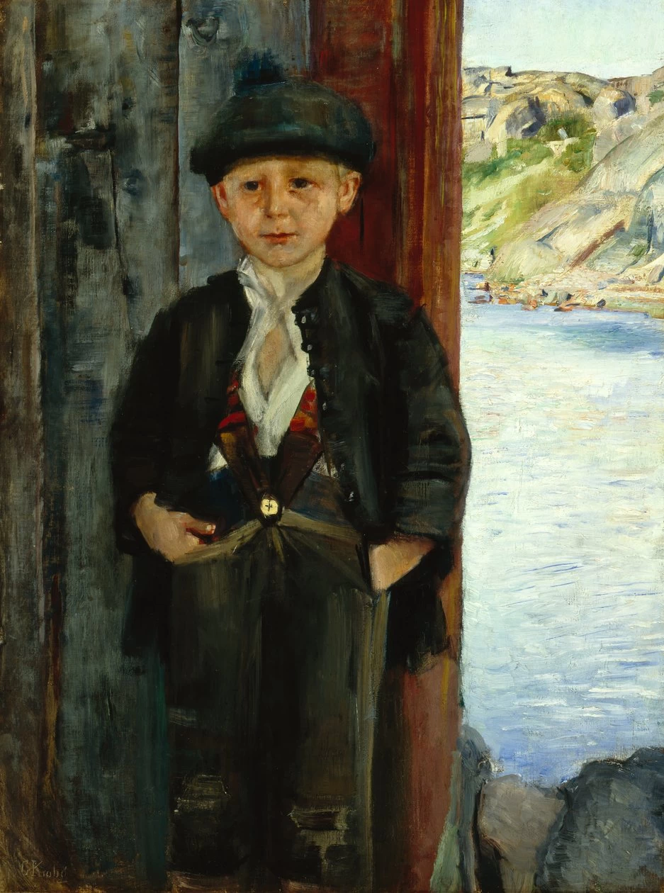 Ragazzo vicino al muro della casa, c.1890